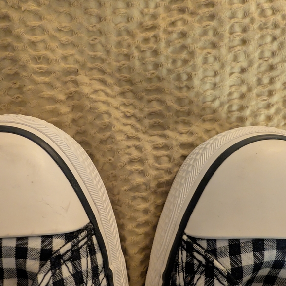 Navy and White Gingham Platform Sneakers - Picture 3 of 6